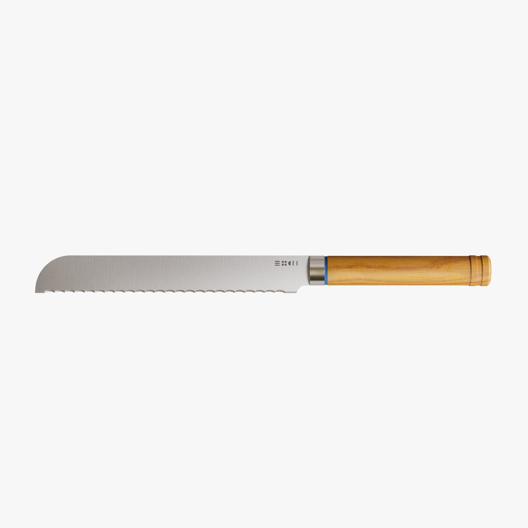 Couteau à pain haut de gamme ETCH issu de Thiers, lame inox Nitrox dentelée 22 cm, découpe nette, dureté 58 HRC, entretien minimal. Manche rond en bois de merisier verni, nervures visibles, ergonomie stable, résistance à l’humidité. Gravure ETCH sur lame, design épuré, parfait pour les croûtes épaisses et pains rustiques.