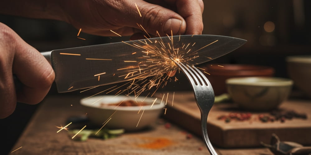Comment aiguiser un couteau avec une fourchette